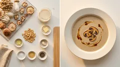 天日干しきのこで香り濃厚：豆乳で作る冷たいクリームスープ